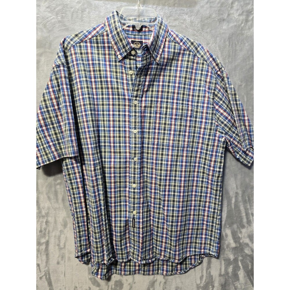 Vintage Dockers Shirt Red White Blue Green Check Button Up Pocket Mens L Y2K 90s